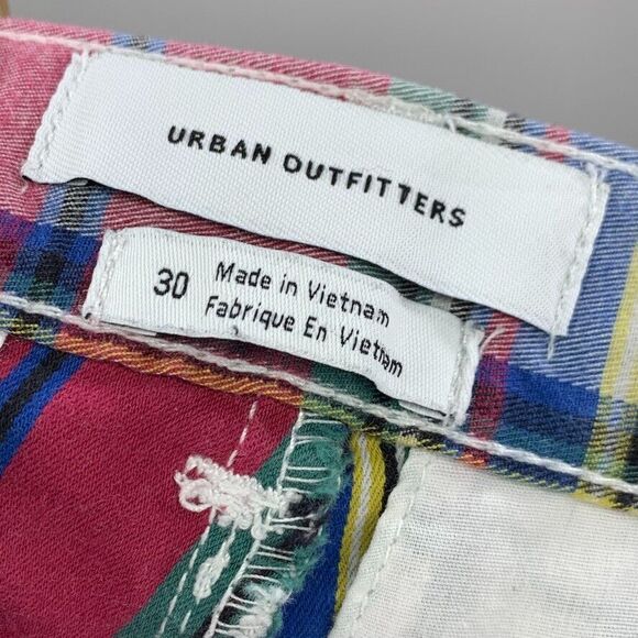 Urban Outfitters Shorts Men 30 Prep Chino Bermuda Red blue Stretch Summer Resort - Picture 2 of 9